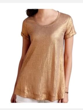 Anthropologie Bordeaux Metallic Gold Short Sleeve Women’s Tee